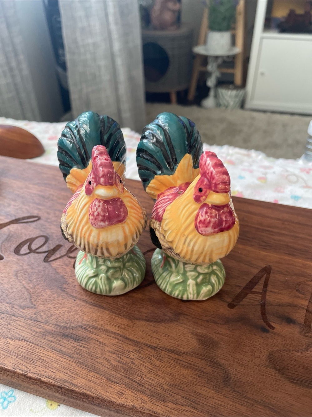 Vintage Colorful Ceramic Rooster Salt & Pepper Shakers